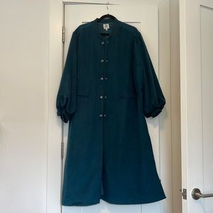 Blue Anthropologie coat with puff sleeves